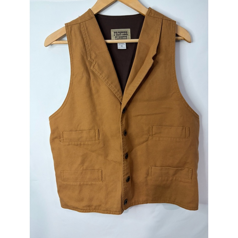 Frontier Classics Mens Tan Canvas Western Vest Notched Lapel Medium Cinch Back